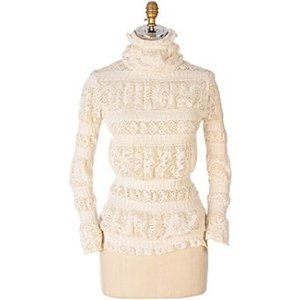 Anthropologie Cream Lace Turtleneck Blouse